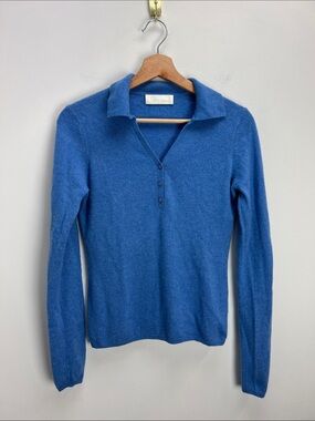 Geneva Cashmere Sweater V Neck Polo Collar Blue Womens XS / S Quiet Luxury